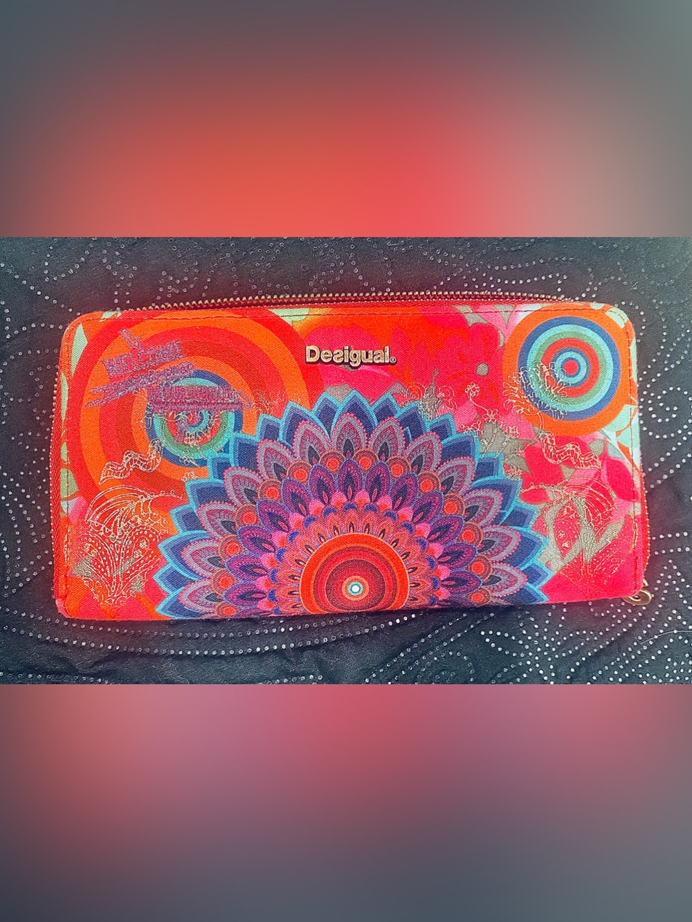 Vintage Desigual Mon Gelica Travel Zip-Around Wallet Mandala design
